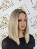 Peruka "Pola" fryzura Bob, kolor brąz ombre, small Lace Front - ręcznie tkana część linia czoła, syntetyczna-termiczna