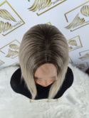 Peruka "Pola" fryzura Bob, kolor brąz ombre, small Lace Front - ręcznie tkana część linia czoła, syntetyczna-termiczna