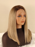 Peruka ”Paula” Lace Front 13*6, kolor blond sombre, fryzura włosy półdługie proste bez grzywki, damska syntetyczna - termiczna