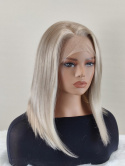 Peruka ”Zafira” Lace Front 13*6, kolor jasny blond balayage, fryzura włosy półdługie proste bez grzywki, damska syntetyczna