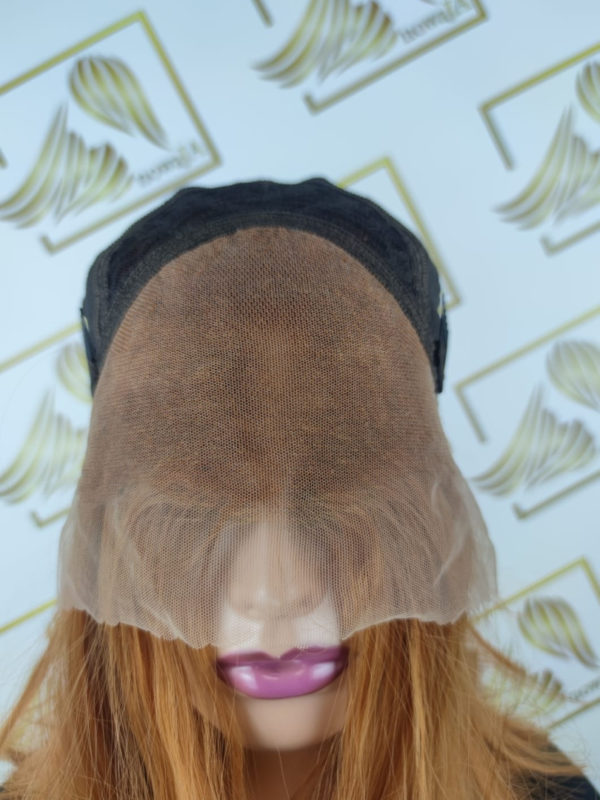 Peruka "Oliwia" Lace Front 13*4, kolor rudy brąz, fryzura Long Bob włosy do ramion, damska syntetyczna - termiczna - obrazek 7
