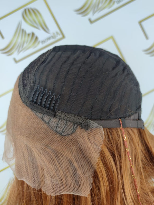 Peruka "Oliwia" Lace Front 13*4, kolor rudy brąz, fryzura Long Bob włosy do ramion, damska syntetyczna - termiczna - obrazek 8