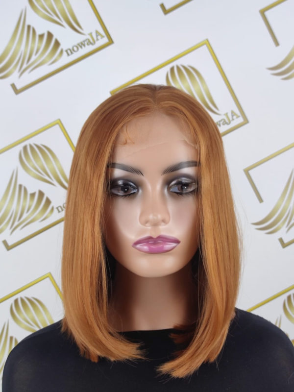 Peruka "Oliwia" Lace Front 13*4, kolor rudy brąz, fryzura Long Bob włosy do ramion, damska syntetyczna - termiczna - obrazek 3