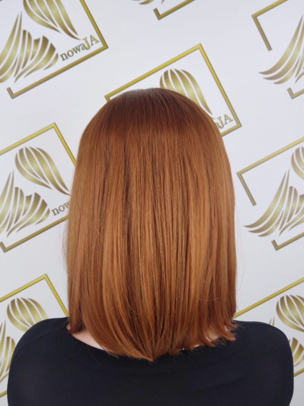 Peruka "Oliwia" Lace Front 13*4, kolor rudy brąz, fryzura Long Bob włosy do ramion, damska syntetyczna - termiczna - obrazek 4