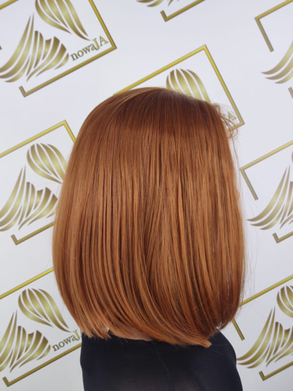 Peruka "Oliwia" Lace Front 13*4, kolor rudy brąz, fryzura Long Bob włosy do ramion, damska syntetyczna - termiczna - obrazek 2
