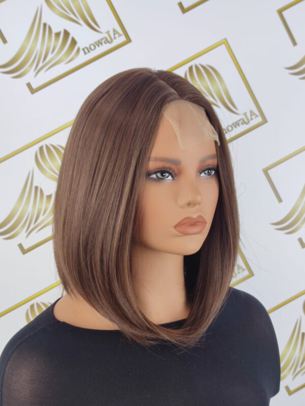 Peruka "Pola" Lace Front small, kolor brąz czekoladowy, fryzura Bob, damska syntetyczna - termiczna - obrazek 3