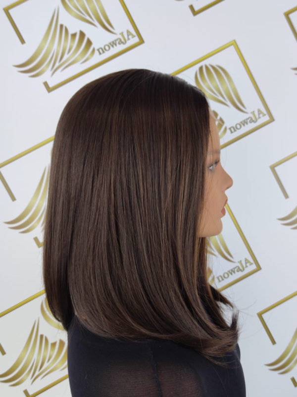 Peruka "Pola" Lace Front small, kolor brąz ciemny z refleksami, fryzura Long Bob, damska syntetyczna - termiczna - obrazek 2