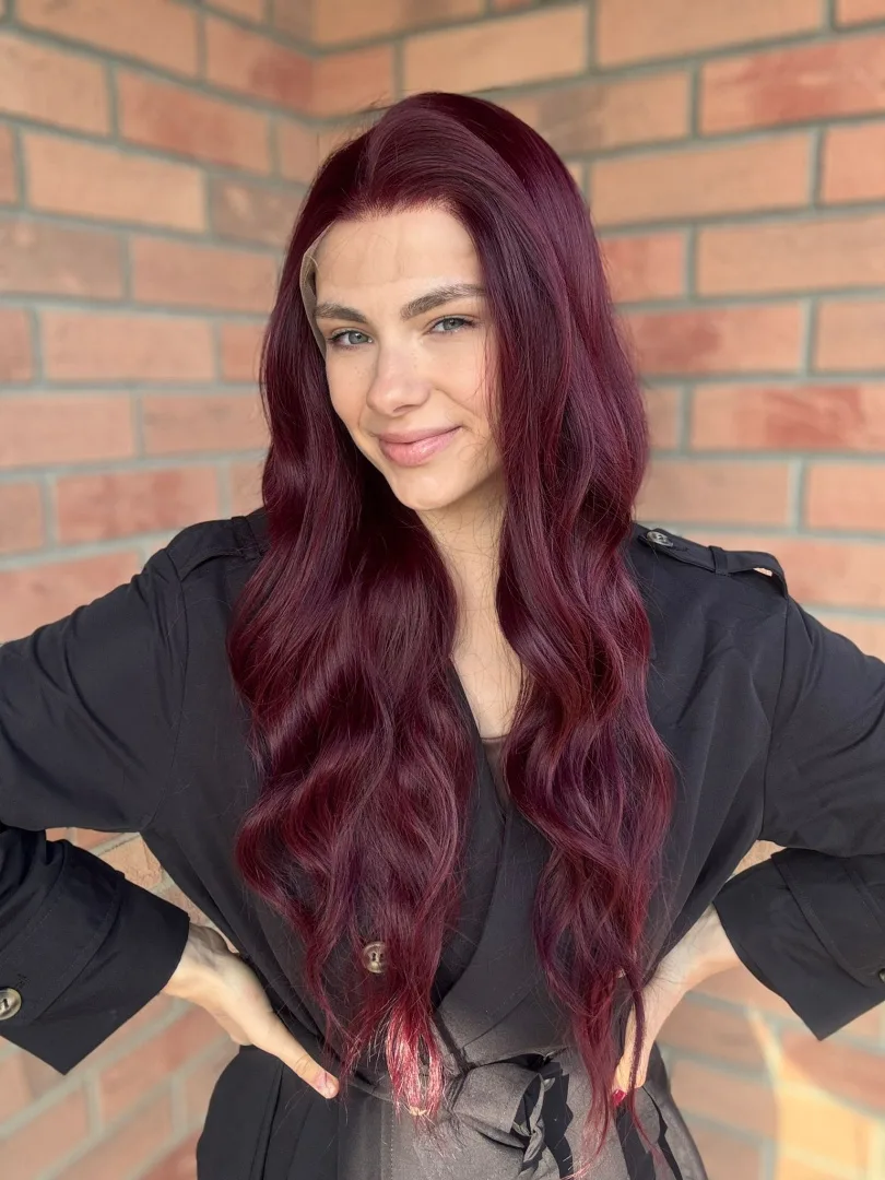 Peruka ”Karolina” Lace Front 13*6, kolor burgund, damska syntetyczna - termiczna