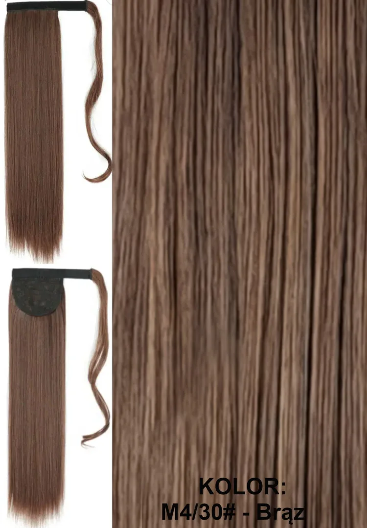 Kucyk - kitka, zawijana ta taśmie, włos prosty długość ok. 55cm, kolor blond, brąz, czarny, rudy - obrazek 4