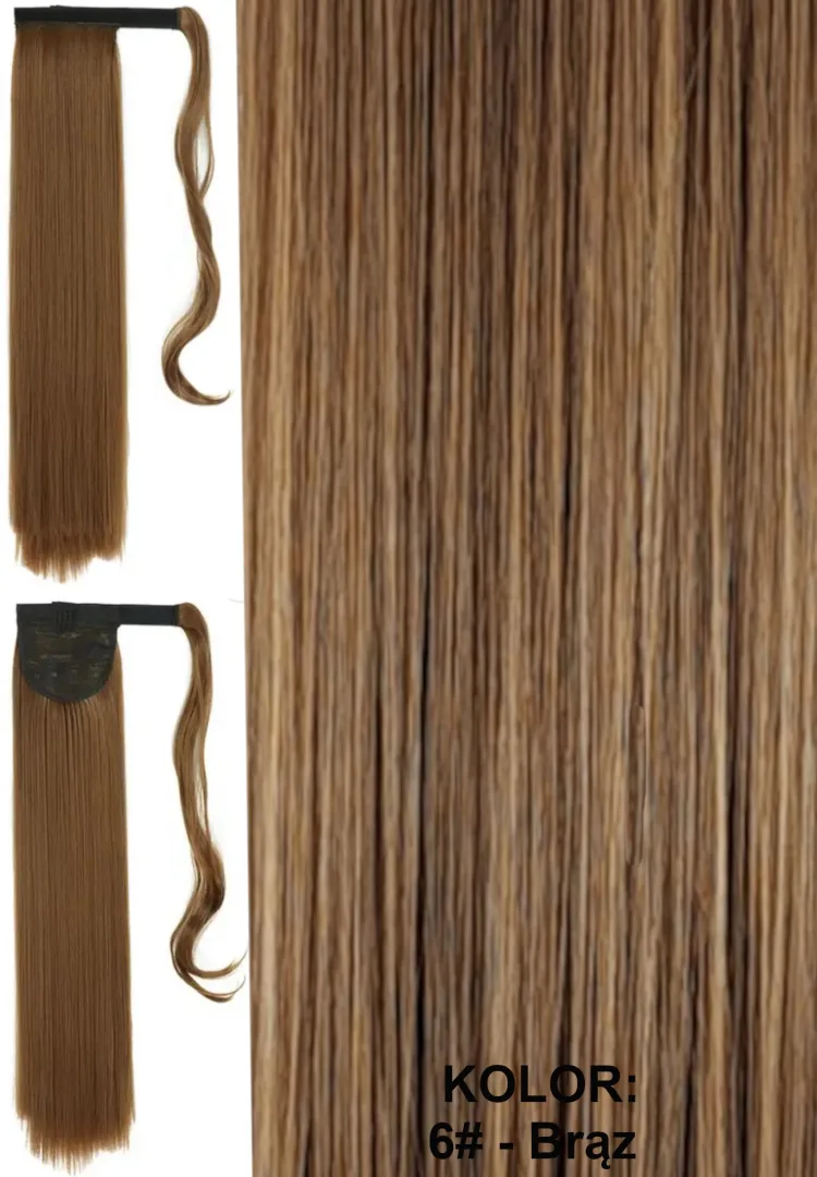 Kucyk - kitka, zawijana ta taśmie, włos prosty długość ok. 55cm, kolor blond, brąz, czarny, rudy - obrazek 3