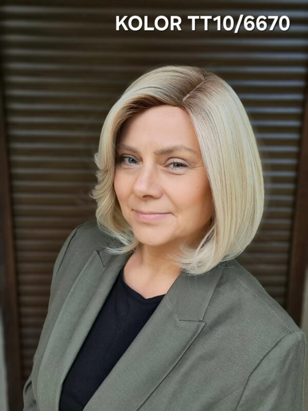 Peruka ”Pamela” dostępna w wielu kolorach, fryzura Bob włosy półdługie z grzywką, damska syntetyczna - termiczna - obrazek 3