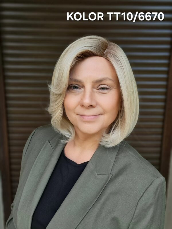 Peruka ”Pamela” dostępna w wielu kolorach, fryzura Bob włosy półdługie z grzywką, damska syntetyczna - termiczna - obrazek 2