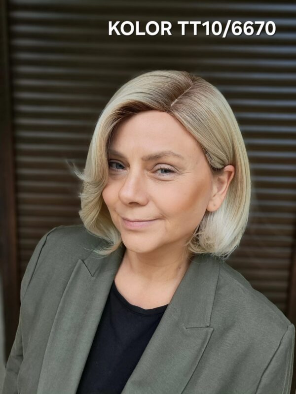 Peruka ”Pamela” dostępna w wielu kolorach, fryzura Bob włosy półdługie z grzywką, damska syntetyczna - termiczna - obrazek 5