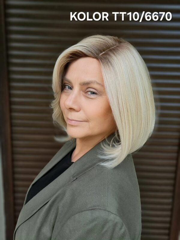 Peruka ”Pamela” dostępna w wielu kolorach, fryzura Bob włosy półdługie z grzywką, damska syntetyczna - termiczna - obrazek 6