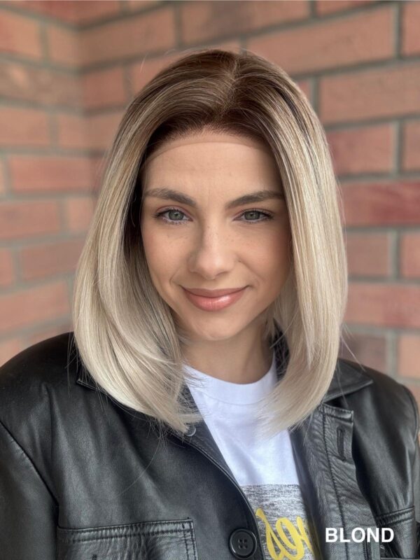 Peruka ”Miranda” Lace Front 13*6, kolor platynowy blond / ciepły brąz, fryzura Bob - obrazek 3