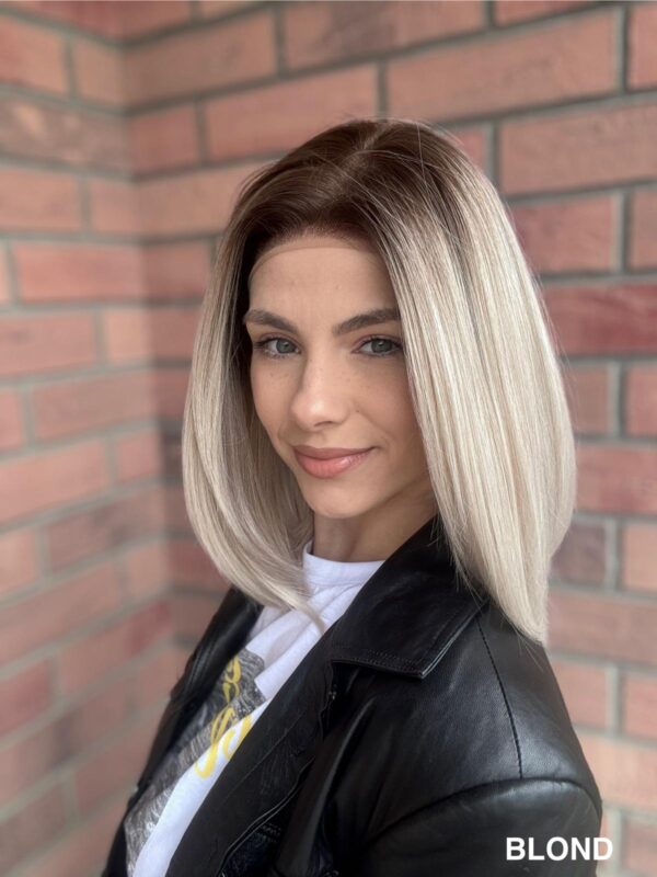 Peruka ”Miranda” Lace Front 13*6, kolor platynowy blond / ciepły brąz, fryzura Bob - obrazek 4