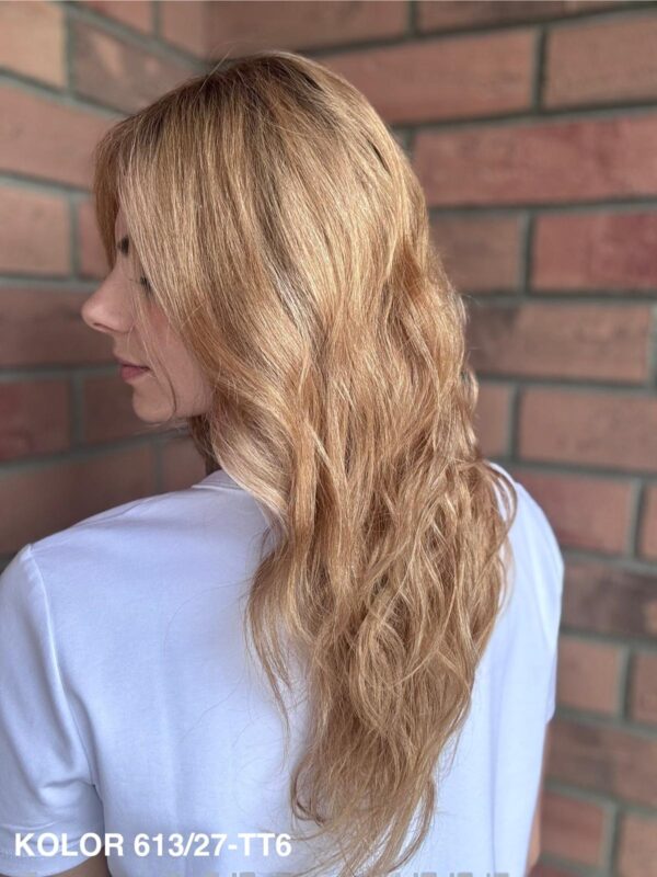 Peruka Długa z włosów naturalnych, kolor blond i brąz - obrazek 5