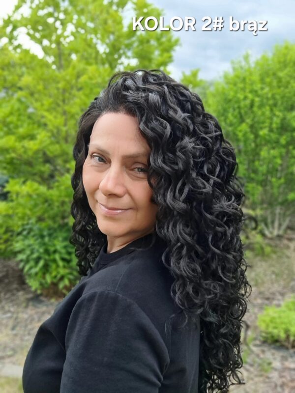 Peruka ”Malika” Lace Front 13*6, 360’ dostępna w wielu kolorach, fryzura afroloki włosy długie kręcone, damska syntetyczna – termiczna - obrazek 11